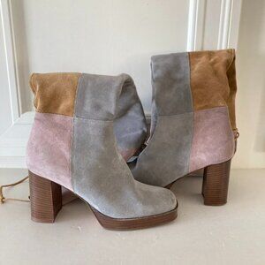 Free People Echo Platform OTK Suede Pastel Assorted Patchwork Boots
